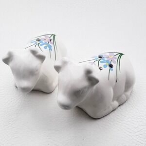 Vintage Cow Salt Pepper Shakers Floral Painted Ceramic Farmhouse Country Chic